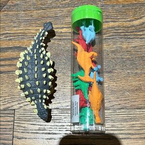 Kids Dinosaur Toy Set - Black & Yellow Ankylosaur with Multicolor Mini Dinosaurs